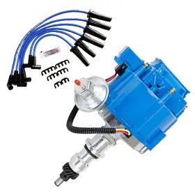 A Team 194425024311 Hei Distributor Blue Cap Spark Plug Wires Set And Pigtail Wiring Harness Kit