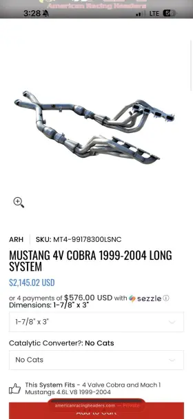 Mt4-99178300lsnc American Racing Arh Mustang 4v Cobra 1999-2004 Long System