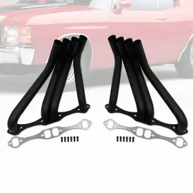 Ar38122 Amoracing Fit Chevy Sbc 327 350 Black Steel Boom Tube Exhaust Headers Zoomie With Gaskets