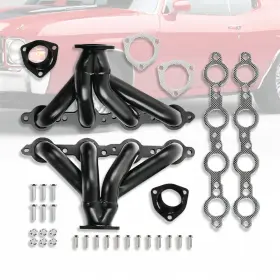 Ar38284 Amoracing Fits Sbc Ls Ls3 Ls6 Steel Exhaust Headers Shorty Block Hugger Black