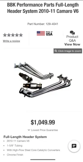 129-4041 Bbk 2010 2011 Camaro V6 Headers