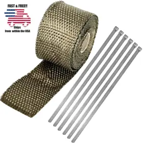 Bstflex 768634815994 2 Inch X 16.5ft Titanium Exhaust Heat Wrap For Car And Motorcycle With 6 Stainless Ties