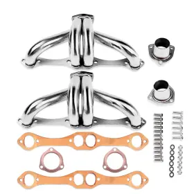 283-400 Certified Automotive Experts Cae-015 Polished Ss Block Hugger Headers Shorty Sbc Chevy V8 With Copper Gaskets