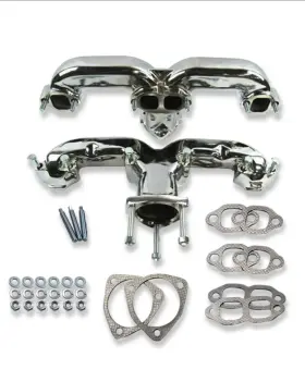 R26169 Demotor Performance For Chevy 350 Sbc 1955-up Corvette Ram Horn Exhaust Manifolds Chrome Cast Iron