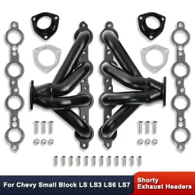 R27164 Dp Black Steel Block Hugger Shorty Exhaust Headers For Chevy Sbc Ls Ls3 Ls6