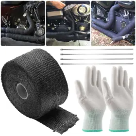 Eeekitonline 677222009915 Exhaust Pipe Heat Protection Wrap Kit 2 Inch 16.4ft Insulation Tape With Ties And Gloves