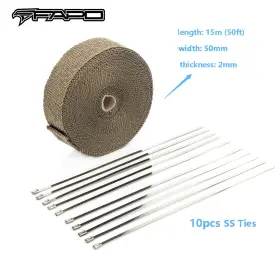 Fj007010-411 Fapo Heat Wrap 2 Inch X 50ft Roll Titanium Header Pipe Lava Manifold Exhaust 10 Ties