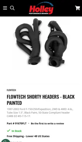 Flowtech 090127596920 91670flt Shorty Smog Headers Expedition F-150 Pickup F-250