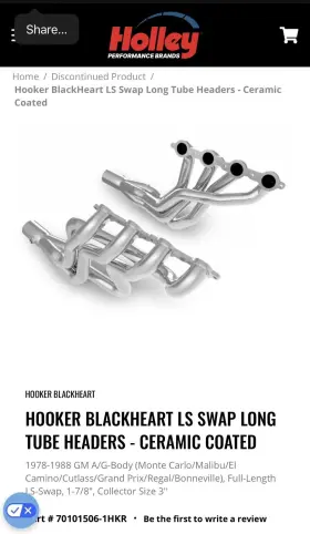 70101506-1hkr Holley Ls Swap Headers G-body