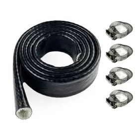 Htyk026 Hontayoka 1 Inch Heat Shielded Fire Sleeve Silicone Coated Fiberglass 5ft With 4 Clamps