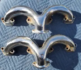 68510 Lincoln Look Old 60s Chrome Hot Rod Y Block Rams Horns Exhaust Manifolds
