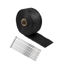 1191-322 Lkv Black 2 Inch X 50ft Roll Header Turbo Pipe Manifold Exhaust Heat Wrap Tape 10 Ties