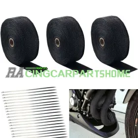 R821057 Racingcarpartshome 3 Roll X 2 Inch 50ft Black Fiberglass Exhaust Header Pipe Heat Wrap Tape 30 Ties Kit