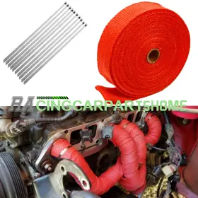 R821064 Racingcarpartshome 2ftft X 50ft Exhaust Manifold Heat Wrap Tape High Fiberglass And 10 Ties Red