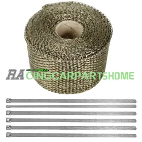 R821068 Racingcarpartshome 2 Inch X 16ft Roll Titanium Header Manifold Exhaust Heat Pipe Wrap Tape 6pcs Ties