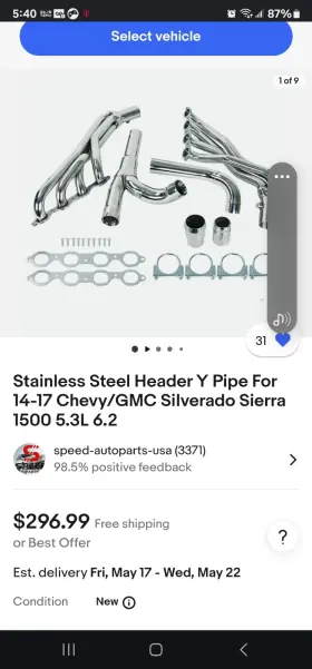 Eh28948x-2d Riaiciing Stainless Header And Y Pipe Kit For 14-17 Chevy/gmc Silverado Sierra 1500 5.3 6.2l