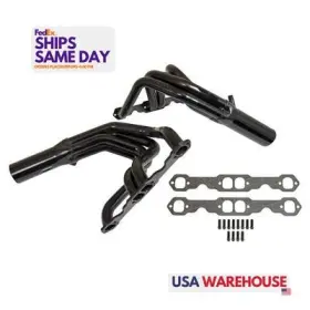 1346-0e Schoenfeld 1346-e Pair Of Header Sbc Truck Black Steel Performance Racing Parts