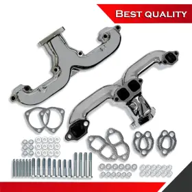 Sv27486 Shopvertex Cast Iron Ram Horn Exhaust Manifolds Suit Sbc Chevy 283 305 327 350 383 Chromed