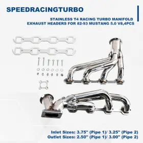 Spt-ags1265 Speedracingturbo Stainless T4 Racing Turbo Manifold Exhaust Headers For 82-93 Mustang 5.0 V8 4pcs