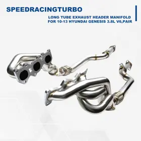 Spt-ehd1348 Speedracingturbo Long Tube Exhaust Header Manifold For 10-13 Hyundai Genesis 3.8l V6 Pair