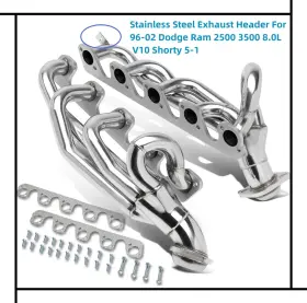 Spt-ehd1392 Speedracingturbo Stainless Steel Exhaust Headers For 96-02 Dodge Ram 2500 3500 8.0l V10 Shorty 2