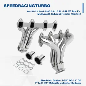 Spt-ehd1411 Speedracingturbo For 57-72 Ford F100 5.8l 5.9l 6.4l V8 Bbs Fe Exhaust Header Manifold Stainless