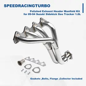 Spt-ehd1460 Speedracingturbo Polished Exhaust Header Manifold Kit For 89-94 Suzuki Sidekick Geo Tracker 1.6l
