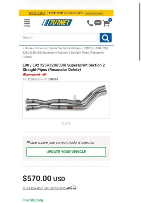 789013 Supersprint E90/e92 325i 328i 330i Straight Pipe Section 2 Resonator Delete See Screenshot