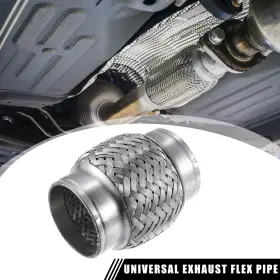 X Autohaux 726215362985 Universal 2.48 Inch With Ends 4.21 Long Exhaust Flex Pipe Double Braid Tube 1pcs