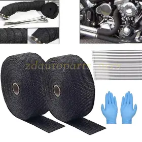 C0132 Zdautoparts Accs 2 Rolls Inch X 50ft Thermal Header Pipe Tape Titanium Lava Exhaust Wrap 24 Ties Kit