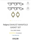 Felpro Ms 94666 Exhaust Manifold Set Dodge Caravan ,chrysler,volkswagen,eagle New. Price: $9.99.