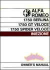 Alfa Romeo 1750 Owners Manual Gt Spider Veloce Berlina Handbook Guide 1969-1971 New. Price: $49.95.