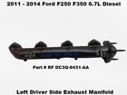Rf DC3Q-9431-AA 11 To 14 Ford F250 6.7L Left Driver Side Exhaust Manifold Used. Price: $79.00.